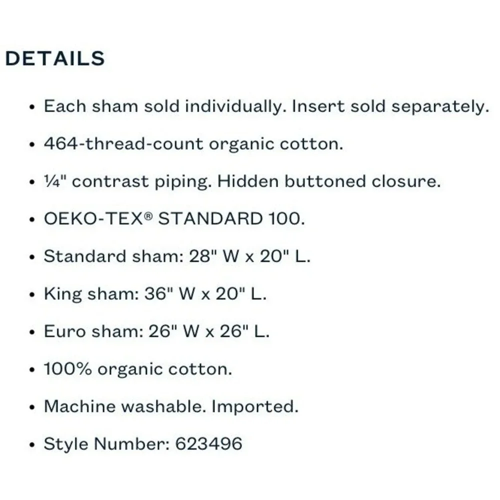 Ralph Lauren Organic Cotton Percale Palmer Euro Sham Tuxedo White